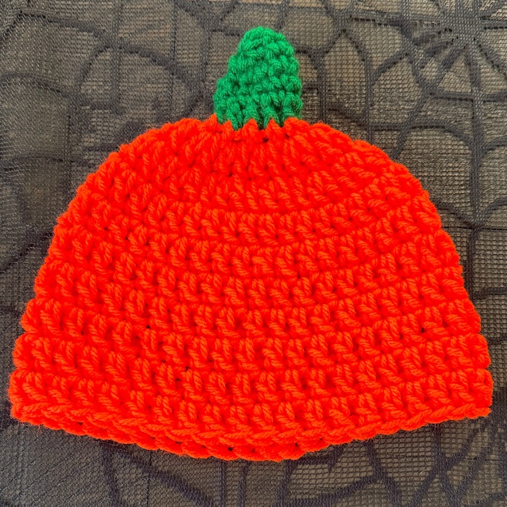 Handmade Orange Pumpkin Crochet Beanie Hat